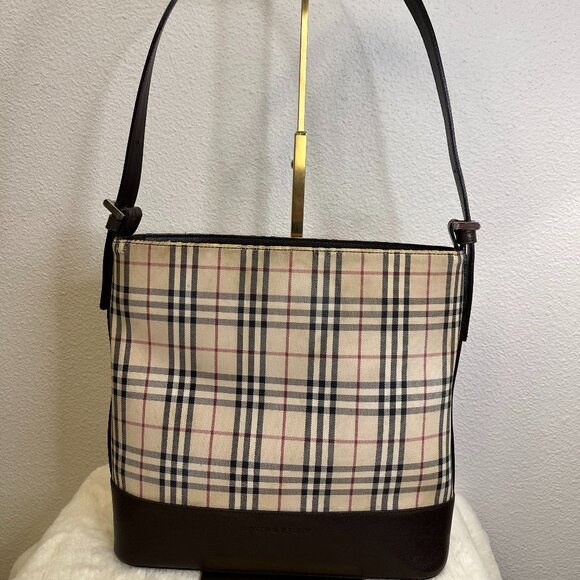 Burberry House Check and Brown Leather Shoulder Bag - Picture 1 of 16
